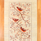 ルリバフ・189×122・白原毛・鳥・木・赤色・センターラグサイズ・真上画
