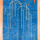 アマレ・188×122・水色・鹿・しだれ柳・糸杉・センターラグサイズ・真上画