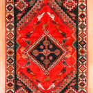 カシュガイシラーズ・173×118・鳥・赤色・センターラグサイズ・真上画
