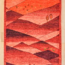 カシュクリランドスケープ・129×85・赤色・遊牧風景・糸杉・夕日・羊・人・玄関マット・真上画