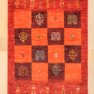 アマレ・127×83・赤色・しだれ柳・鳥・橙色・生命の樹・玄関マット・真上画