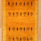 カシュクリ・115×80・黄色・糸杉・生命の樹・羊・玄関マット・真上画