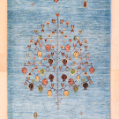 カシュクリランドスケープ・130×83・水色・ザクロの木・カラフル・玄関マット・真上画