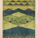カシュクリ・111×76・緑色・風景・山・テント・羊・玄関マット・真上画
