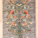 ルリバフ・130×76・グレー原毛・生命の樹・馬・人・花・鳥・玄関マット・真上画