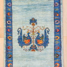 ルリバフ・123×83・青色・孔雀・花・玄関マット・真上画