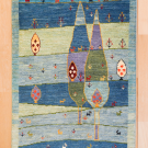 アマレランドスケープ・123×81・水色・糸杉・羊・青・風景・玄関マット・真上画