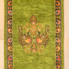 ルリバフ・128×83・緑色・孔雀・花・玄関マット・真上画