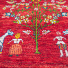 ルリバフ・119×77・赤色・花・生命の樹・馬・人・鳥・玄関マット・アップ画