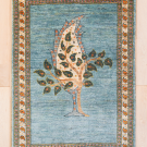 ルリバフ・117×80・水色・糸杉・生命の樹・ボテ文様・玄関マット・真上画