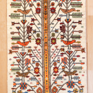 カシュクリランドスケープ・145×80・白原毛・生命の樹・鳥・花・玄関マット・真上画