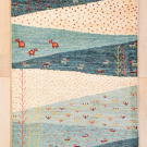 アマレ・129×81・水色・ラクダ・羊・生命の樹・白原毛・玄関マット・真上画