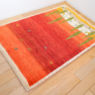 カシュクリ・123×82・赤色・グラデーション・風景・糸杉・鳥・玄関マット・使用イメージ画