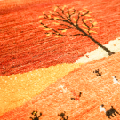 カシュクリランドスケープ・98×67・赤色・風景・生命の樹・鹿・夕日・玄関マットサイズ・アップ画