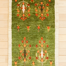 ルリバフ・109×60・ザクロの木・緑色・白原毛・玄関マットサイズ・真上画