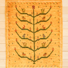 アマレ・86×63・黄色・生命の樹・鹿・孔雀・玄関マットサイズ・真上画