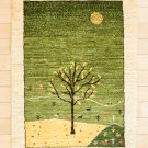 カシュクリランドスケープ・98×66・緑色・羊・生命の樹・遊牧生活・風景・月・太陽・玄関マットサイズ・真上画
