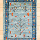 カシュクリ・89×62・青色・生命の樹・羊・ヤギ・玄関マットサイズ・真上画