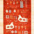 カシュクリ・92×62・赤色・鳥・花・糸杉・玄関マットサイズ・真上画