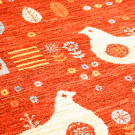 カシュクリ・92×62・赤色・鳥・花・糸杉・玄関マットサイズ・アップ画