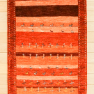 カシュクリ・92×63・赤色・鳥・ヤギ・羊・グラデーション・木・玄関マットサイズ・真上画