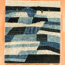 カシュクリ・128×110・青色・白原毛・生命の樹・風景・センターラグサイズ・真上画