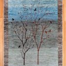 カシュクリ・水色・生命の樹・鳥・グラデーション・グレー原毛・センターラグサイズ・真上画