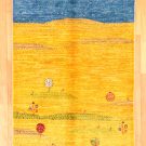 カシュクリ・黄色・水色・生命の樹・鹿・風景・センターラグサイズ・真上画
