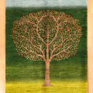 ルリバフ・緑色・生命の樹・花・センターラグサイズ・真上画