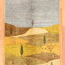 アマレ・黄色・生命の樹・風景・糸杉・羊・水色・センターラグサイズ・真上画