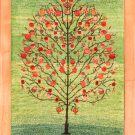 カシュクリ・緑色・生命の樹・ザクロ・玄関マットサイズ・真上画