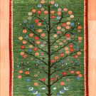 カシュクリ・緑色・生命の樹・鳥・花・玄関マットサイズ・真上画