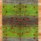カシュクリ・原毛・緑色・生命の樹・ザクロ・センターラグサイズ・真上画